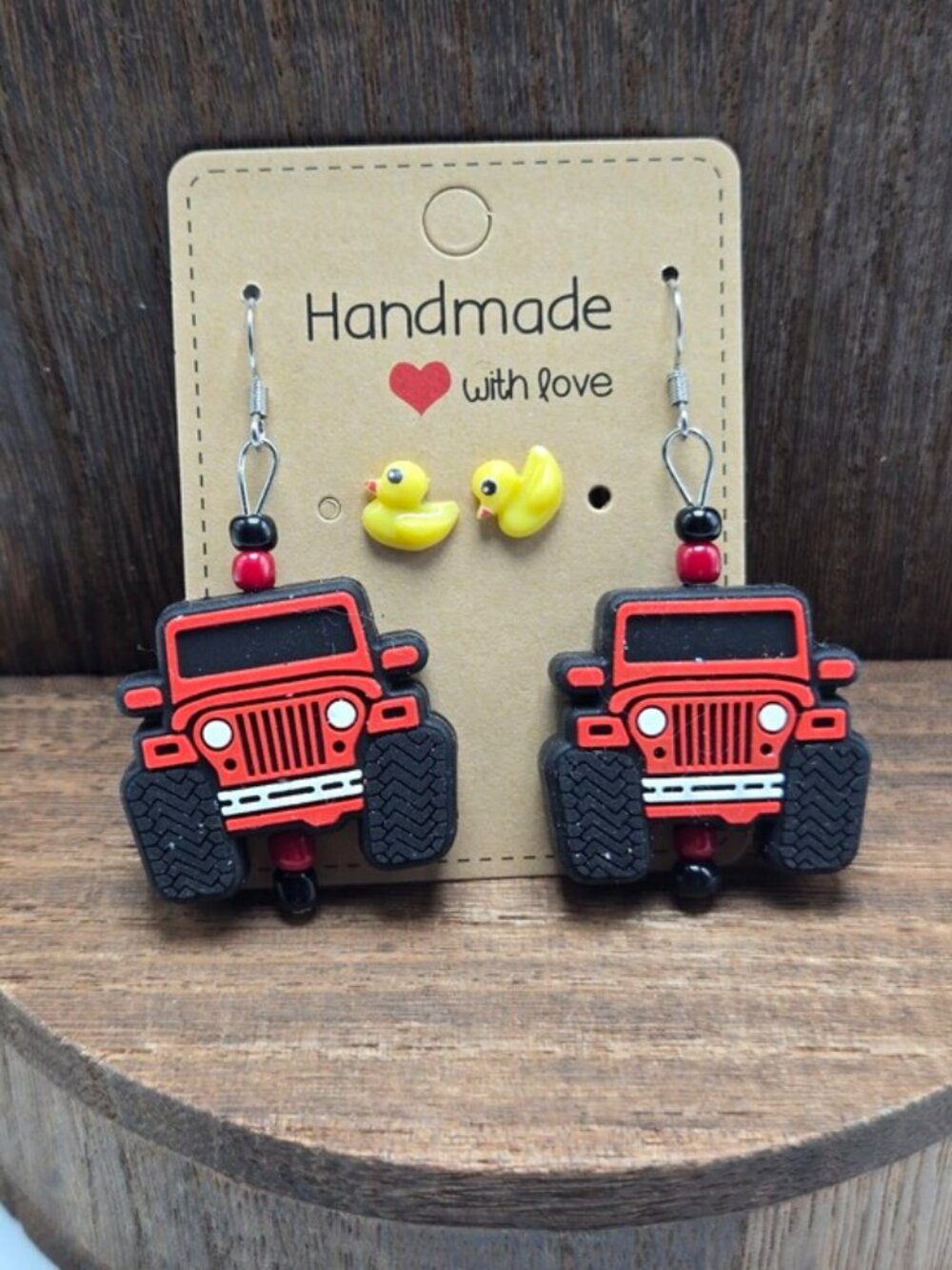 NWT Lot of 2 Jeep Duck Earrings Pierced Red Wrangler Stud Dangle Jewelry OOAK